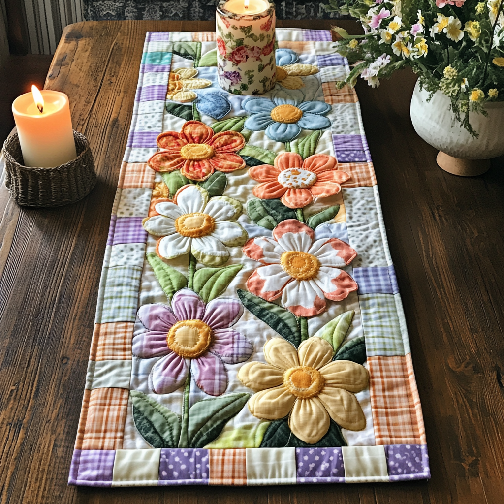 Daisy Dreams Quilted Table Runner Kitchen Decor Tulip Gifts For Her