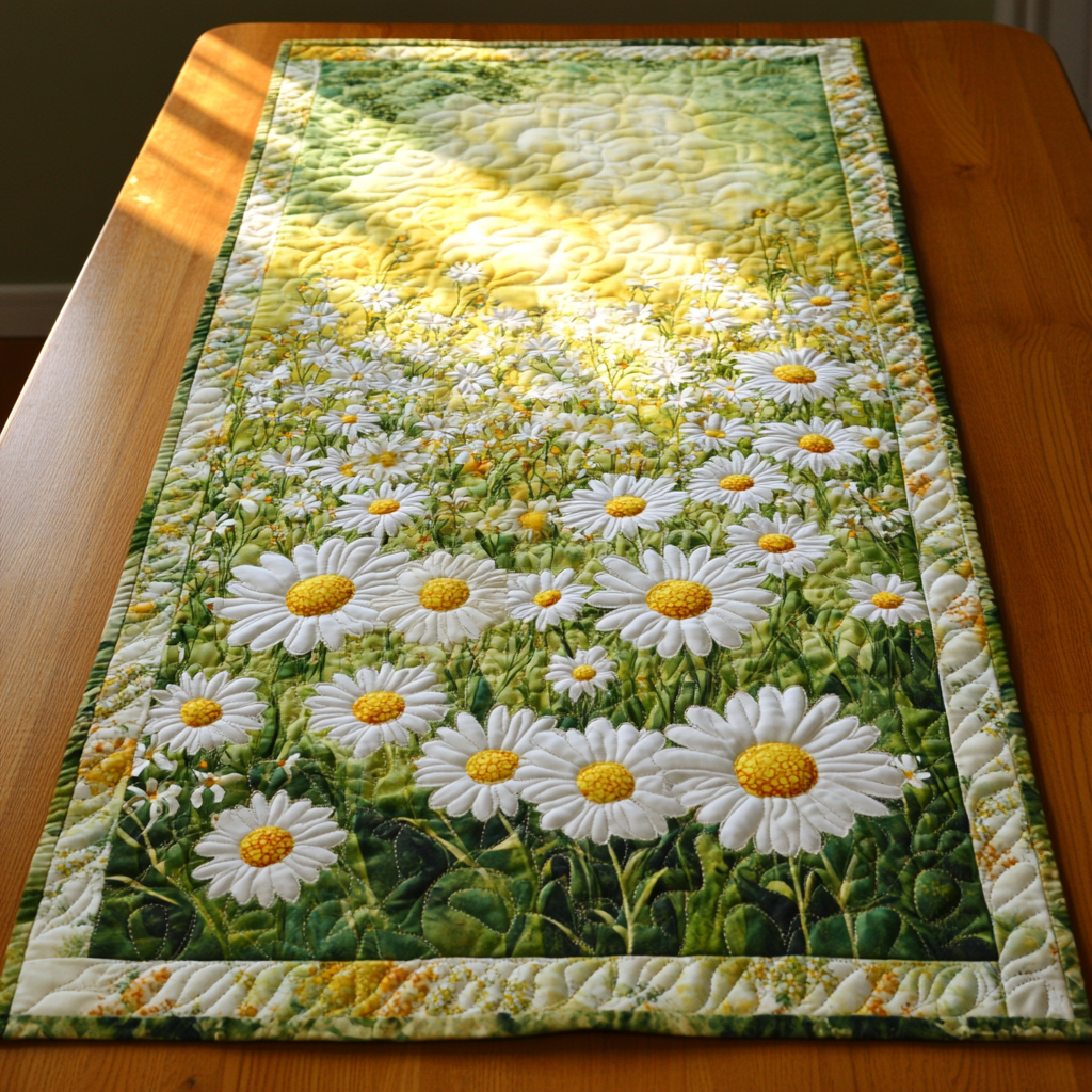 Daisy Dreamscape Quilted Table Runner Dining Table Decor Flower Daisy Gifts For Her