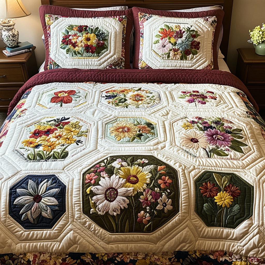 Daisy Drift Quilted Bedding Set Cute Room Deco Sunflower Gifts For Women