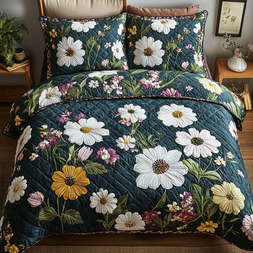 Daisy Field Quilted Bedding Set Warm and Elegant Bedding Gift Set for Every Home