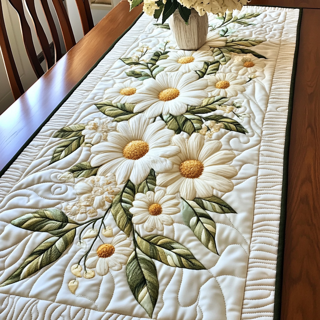 Daisy Field Quilted Table Runner Dining Room Table Decor Ideas Gifts With Daisies On Them