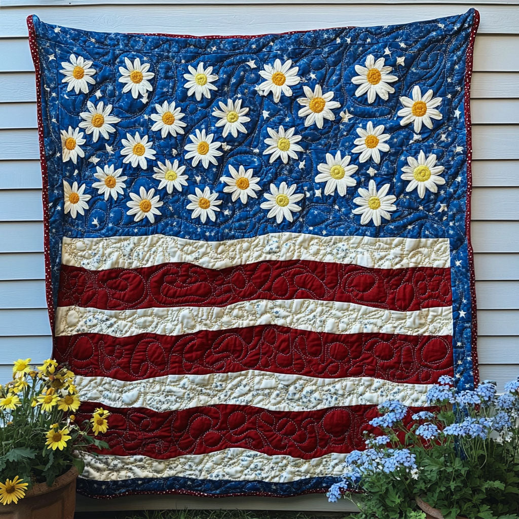 Daisy Freedom Quilted Blanket Sofa Couch Throw Blanket Patriots Gifts For Dad