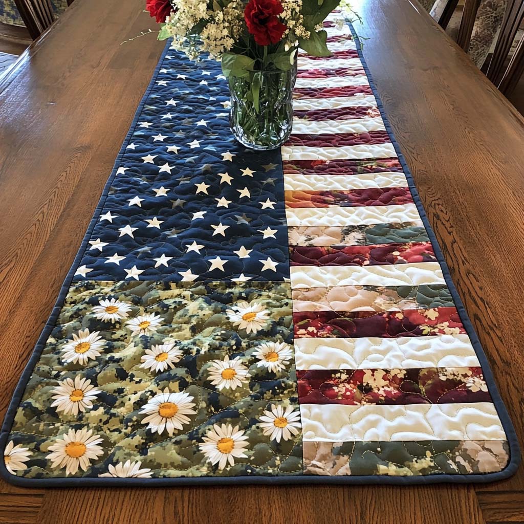 Daisy Glory Quilted Table Runner Holiday Runner Dining Patriotic Christmas Gifts