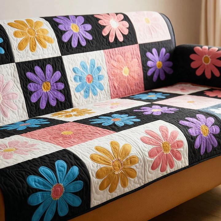 Daisy Morning Quilted Sofa Cover Fresh Floral Furniture Protector Best Gift For Flower Lovers
