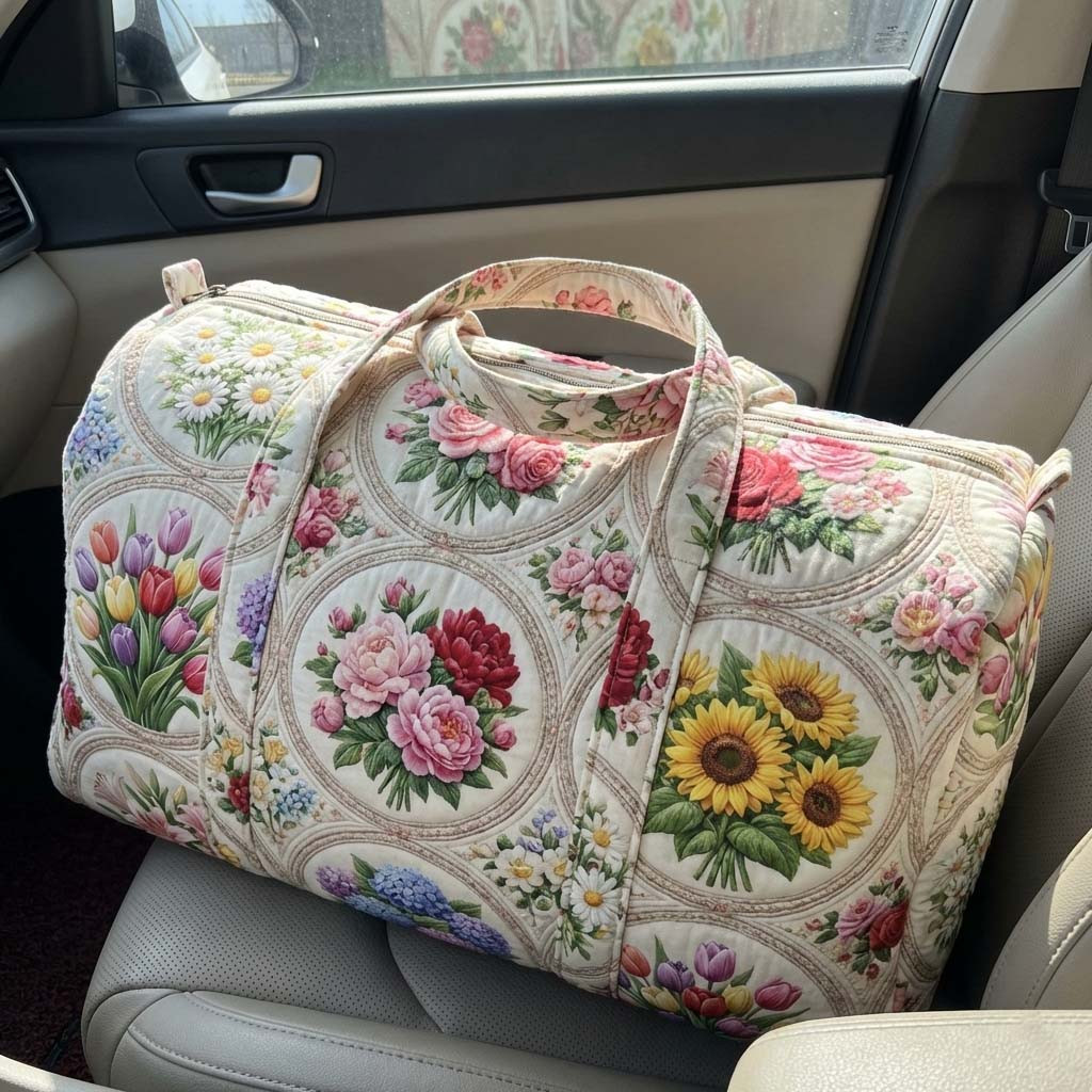 Daisy Patchwork Quilted Duffle Bag Floral Travel Bags For Women Best Gift For Her