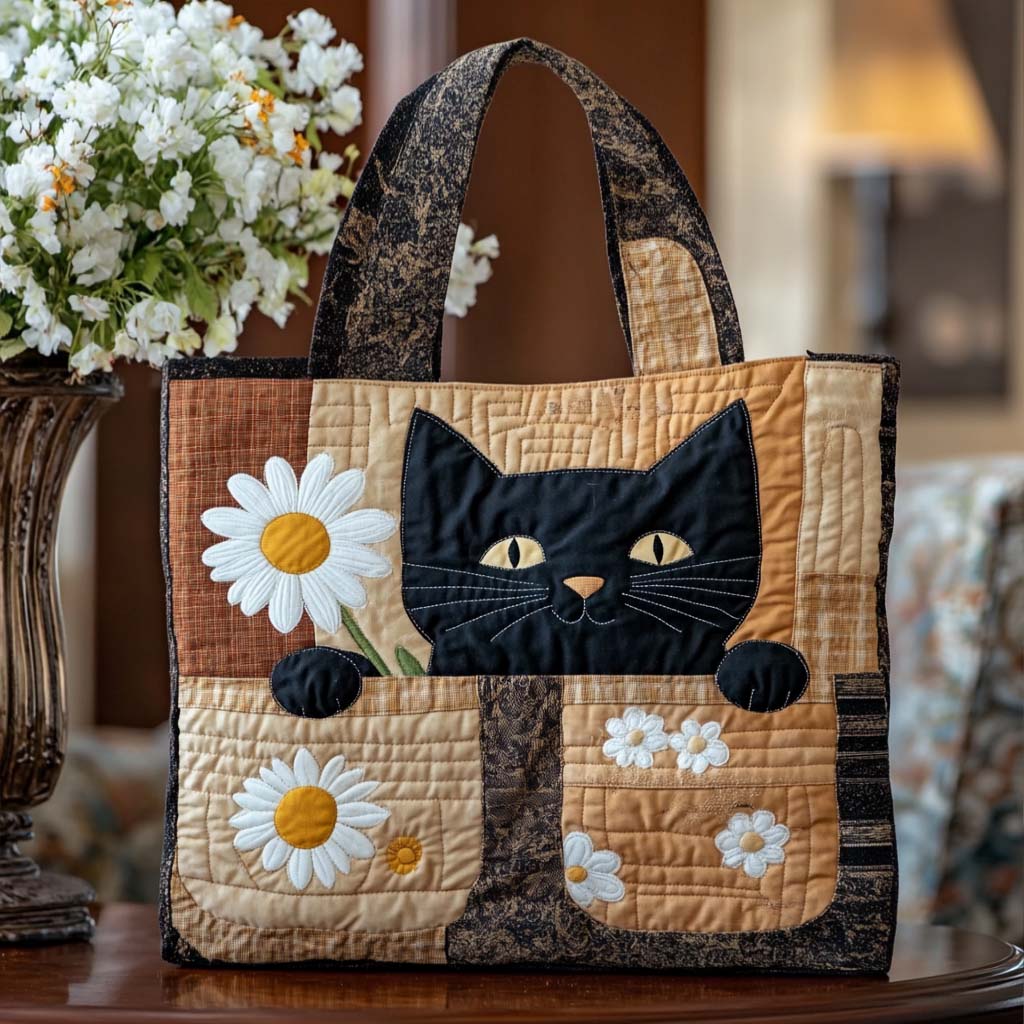 Daisy Paws Quilted Tote Bag Cat Gifts For Lady