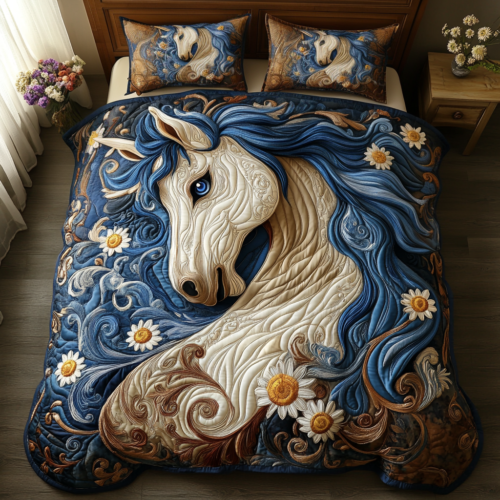 Daisy Pony Quilted Bedding Set Bed Decor Horse Gifts For Adults