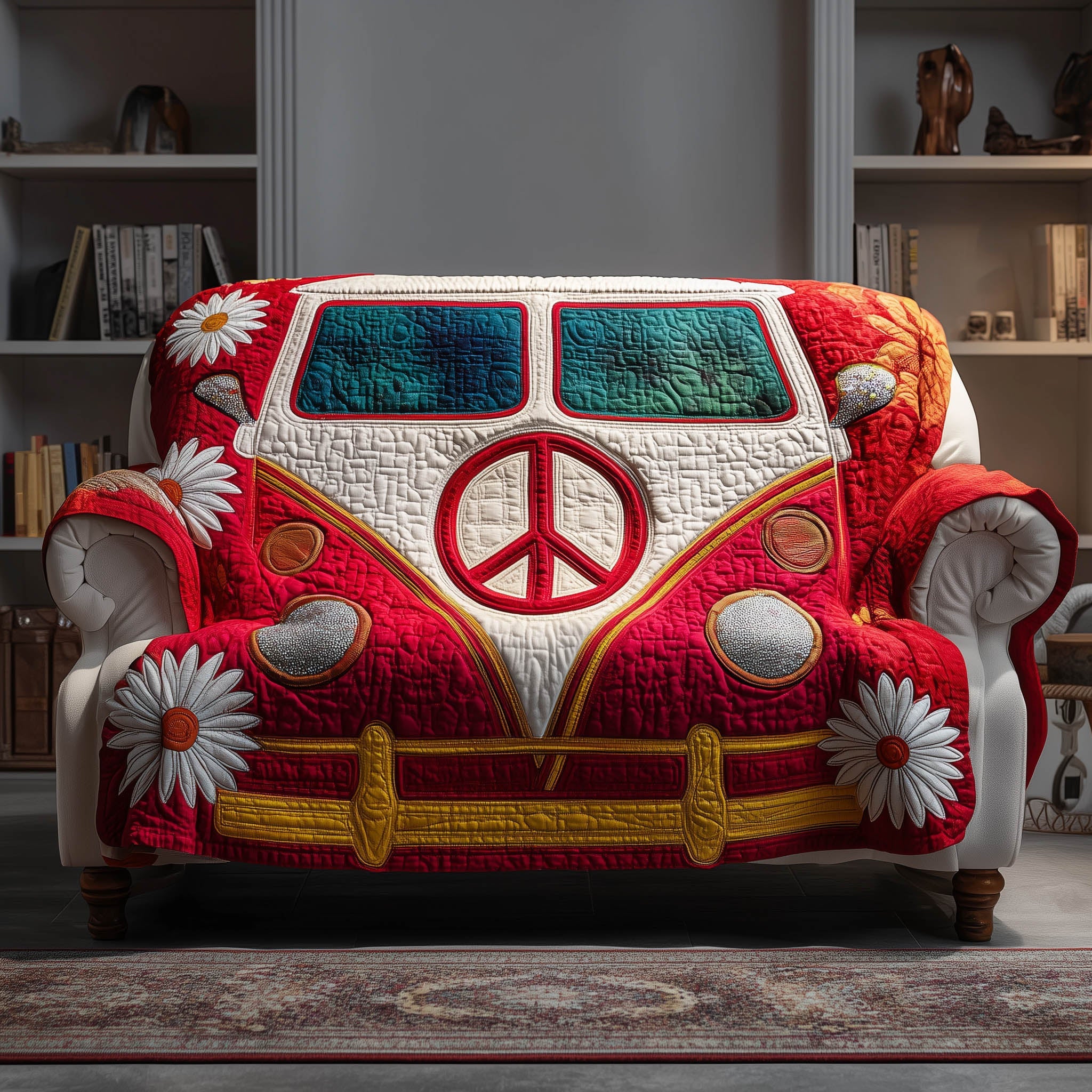 Daisy Ride Quilted Sofa Cover Flower Child Hippie Van Gifts For Your Hippie Friend