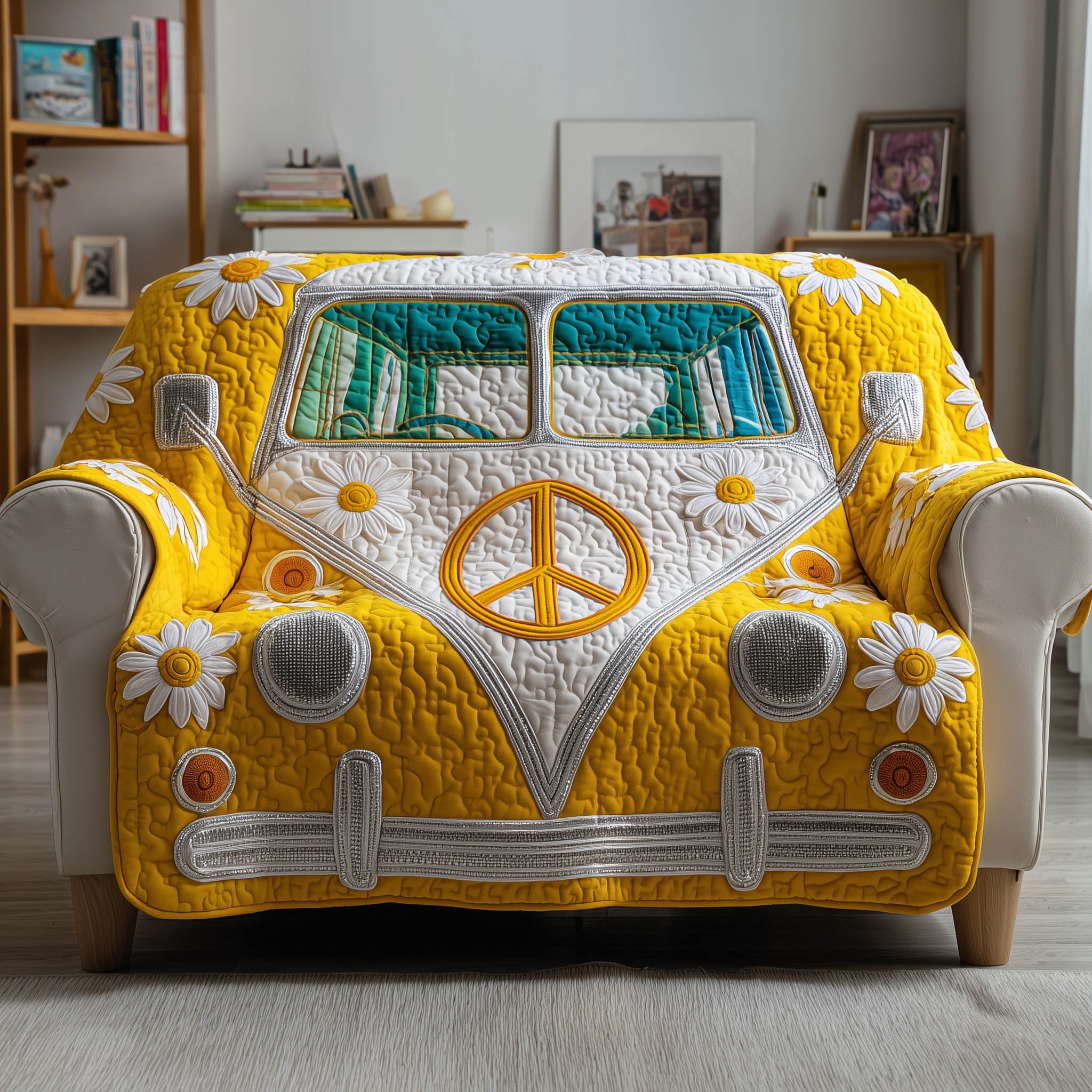 Daisy Ride Quilted Sofa Cover Groovy Daisy Bus Design Gifts For Your Hippie Friend