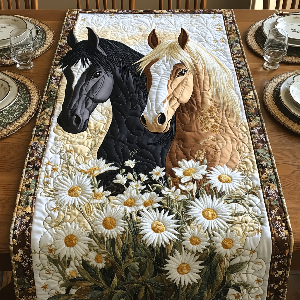 Daisy Ride Quilted Table Runner Elegant Holiday Decor Gift Ideas For Horse Owners