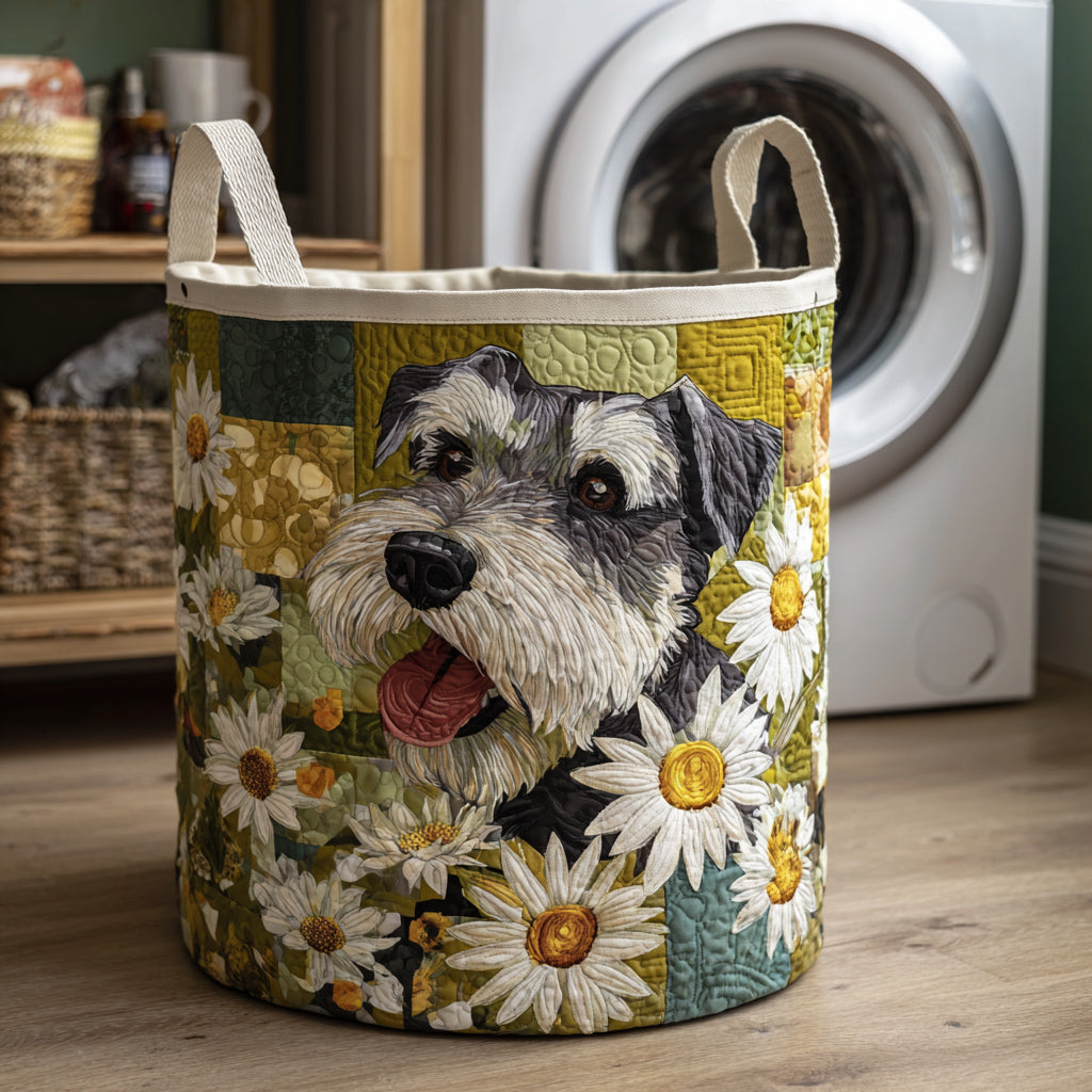 Daisy Schnauzer Smile Quilted Laundry Basket Quilted Fabric Laundry Bin for Organized Living