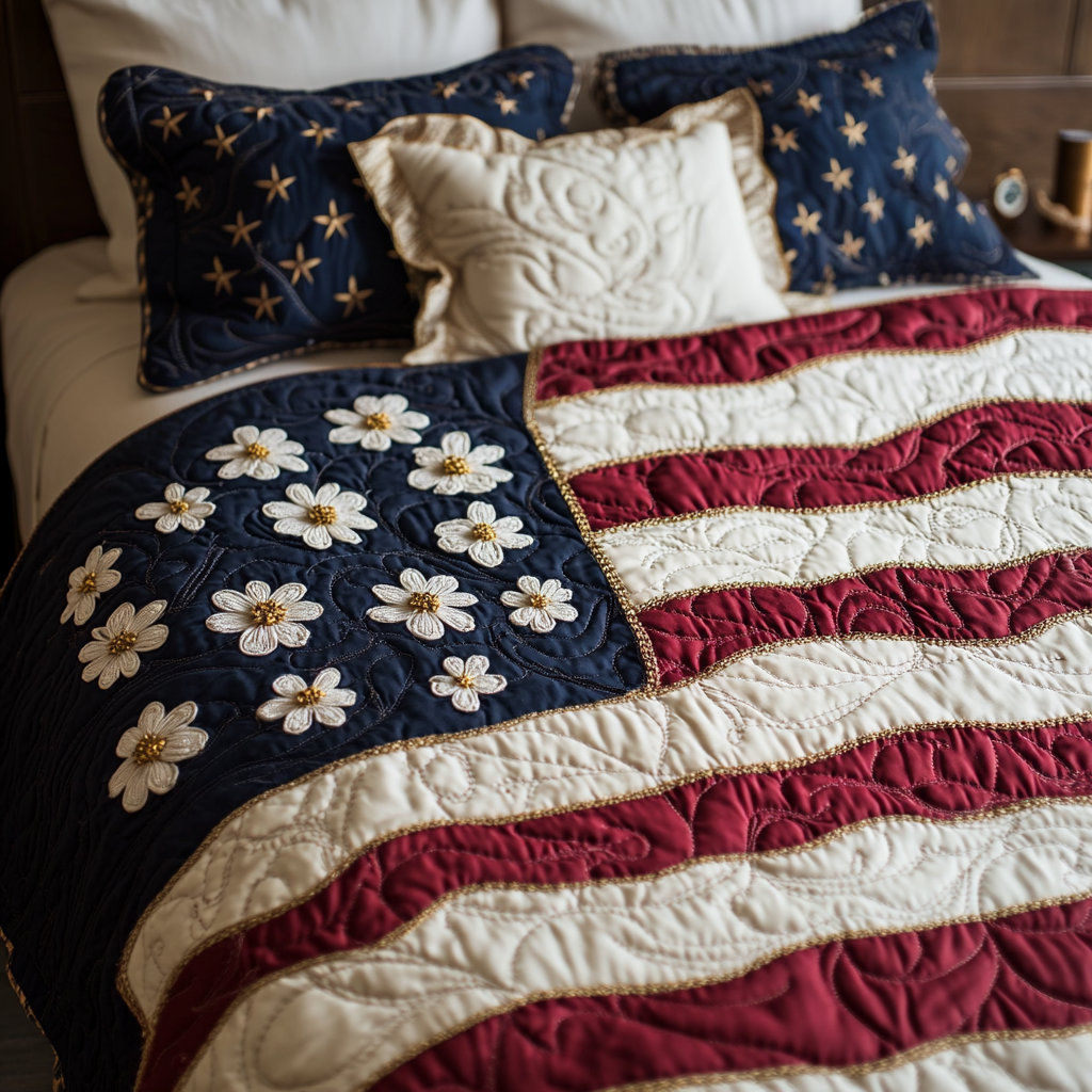 Daisy Spirit Quilted Bedding Set Luxury Bedding Set with Pillow Covers Included