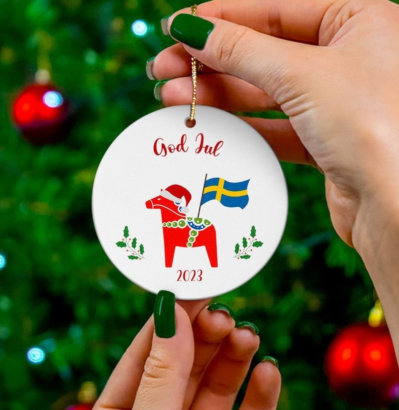Dalecarlian Horse God Jul Ornament Dala Horse Swedish Ornament Xmas Tree Decor