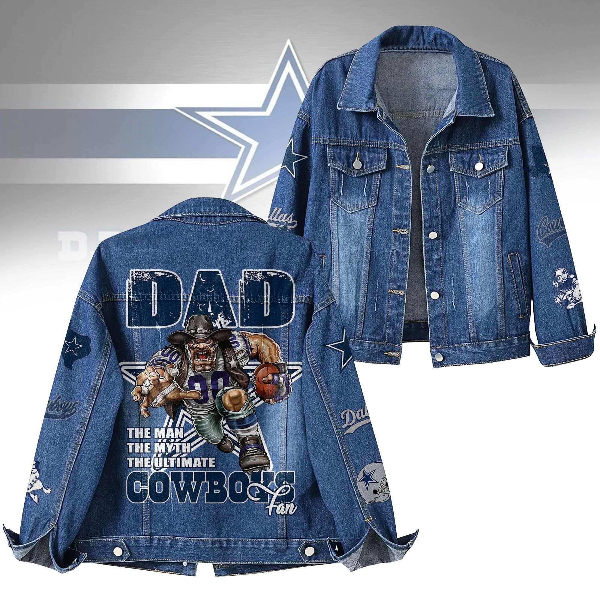 Dallas Cowboys Dad Denim Jacket The Man The Myth The Ultimate Cowboys Fan Best Gift For Fathers