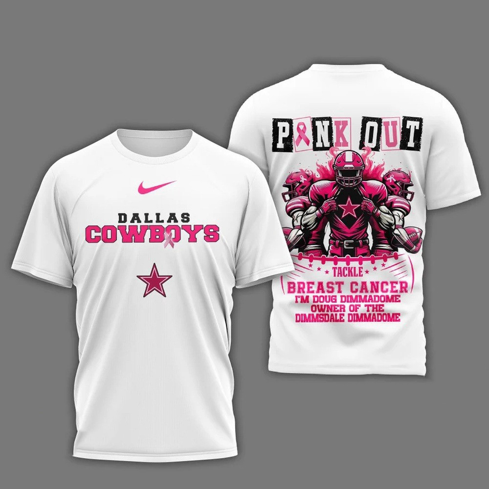 Dallas Cowboys Football Pink Out Tackle Breast Cancer White Shirt Football Fans Gifts