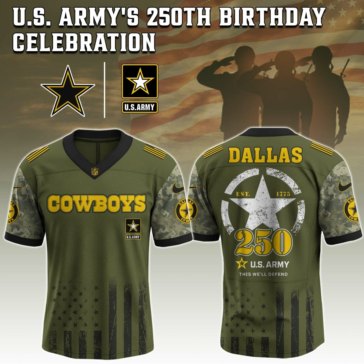 Dallas Cowboys NFL x 250 US ARMY Jersey Gifts For Football Fan