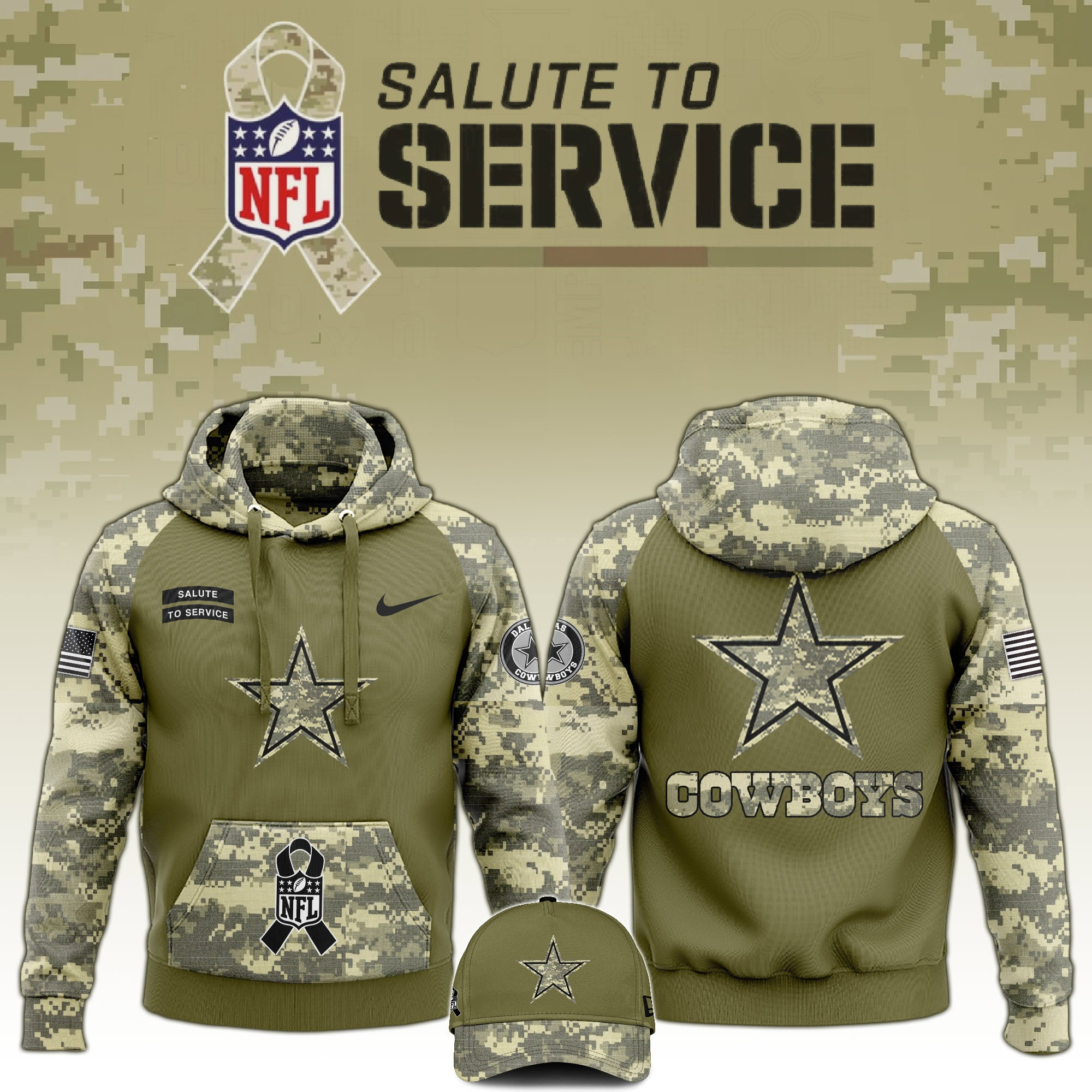 Dallas Cowboys Salute to Service Club Limited Edition Camo Hoodie Cowboys Merch