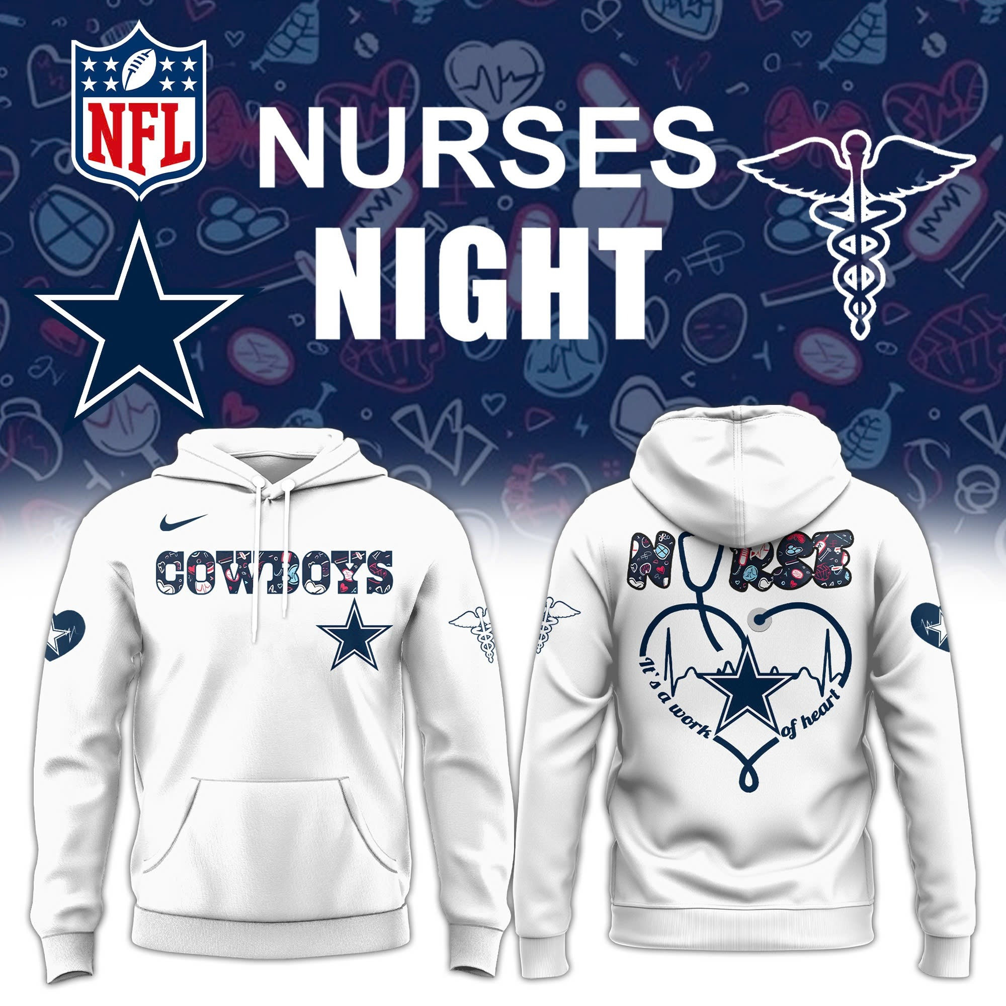 Dallas Cowboys x Nurses Night White Hoodie Unique Gifts For Baseball Lovers