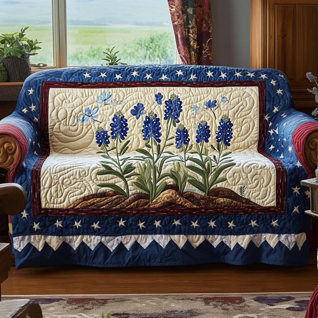 Dallas Flower Quilted Sofa Cover Living Room Decor Texas Gift Ideas