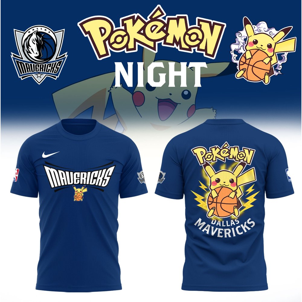 Dallas Mavericks x Pokemon Night Navy T-Shirt Dallas Mavericks Merch Best Gifts For Basketball Fans