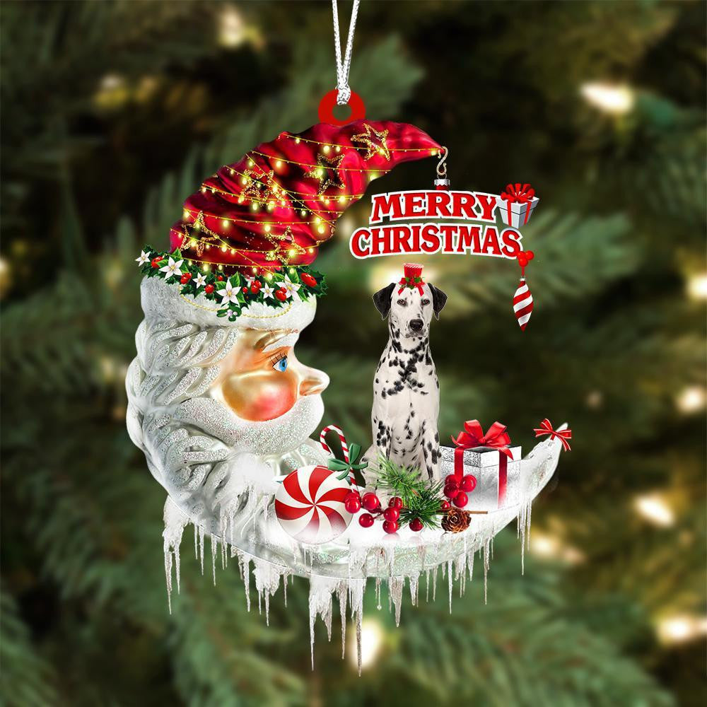 Dalmatian On The Moon Merry Christmas Hanging Ornament Flat Acrylic Dog Ornament