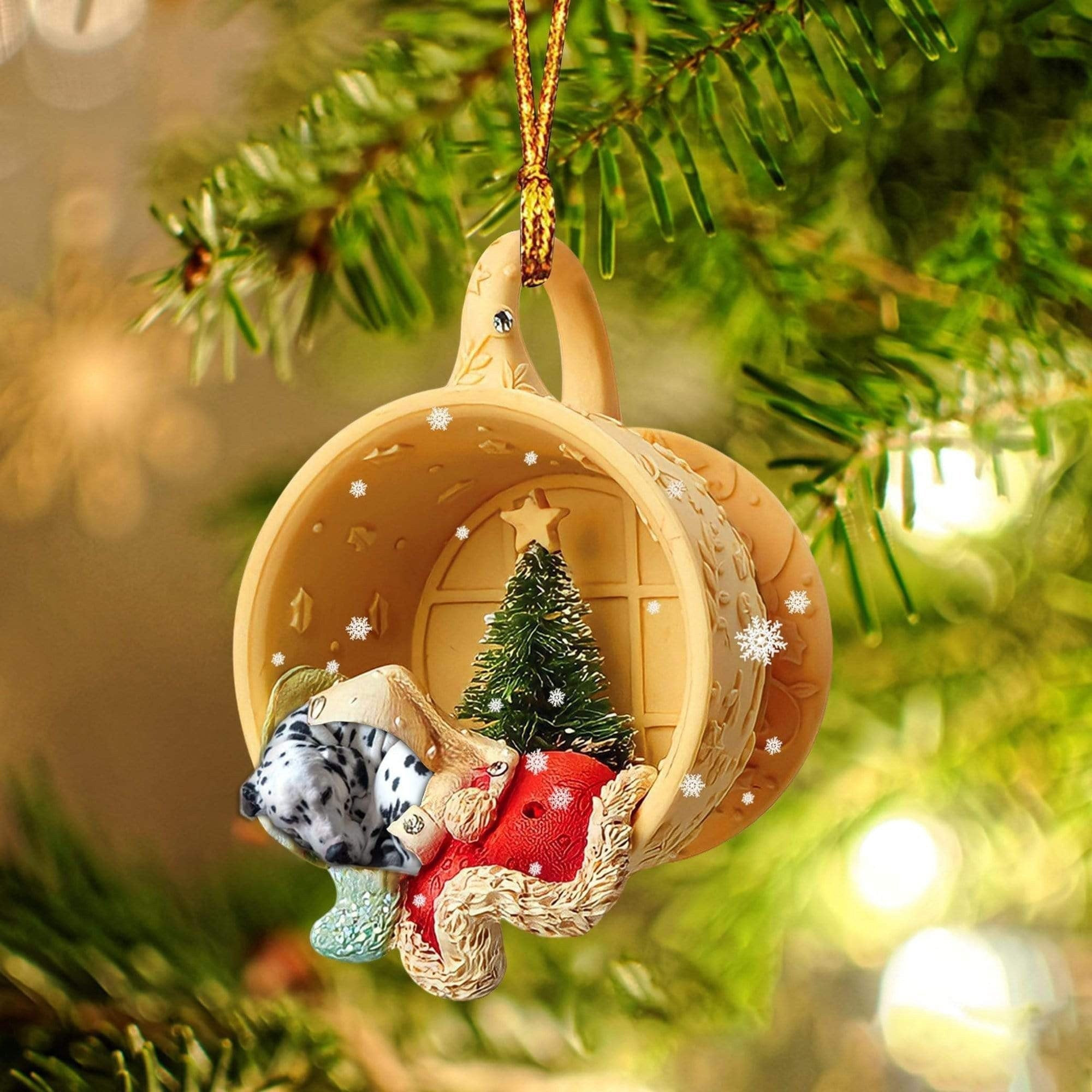 Dalmatian Sleeping In A Cup Christmas Ornament Acrylic Dog Christmas Ornament