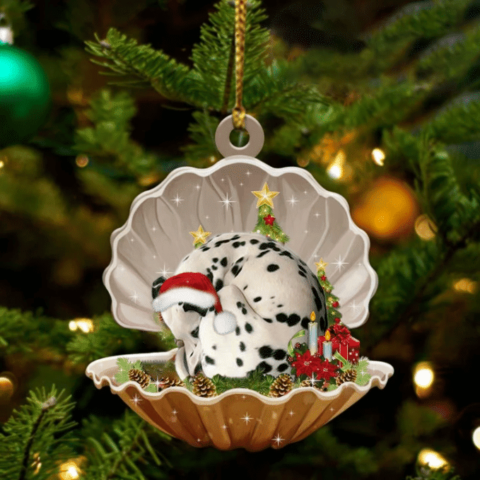 Dalmatian3 Sleeping in Pearl Dog Christmas Ornament Flat Acrylic