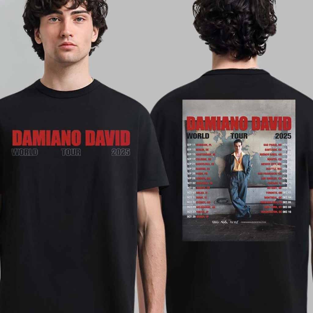 Damiano David The First World Tour 2025 Tour Date List T-Shirt Damiano David Merch Gifts For Fans Damiano David The First World Tour 2025 Tour Date List T-Shirt Damiano David Merch Gifts For Fans