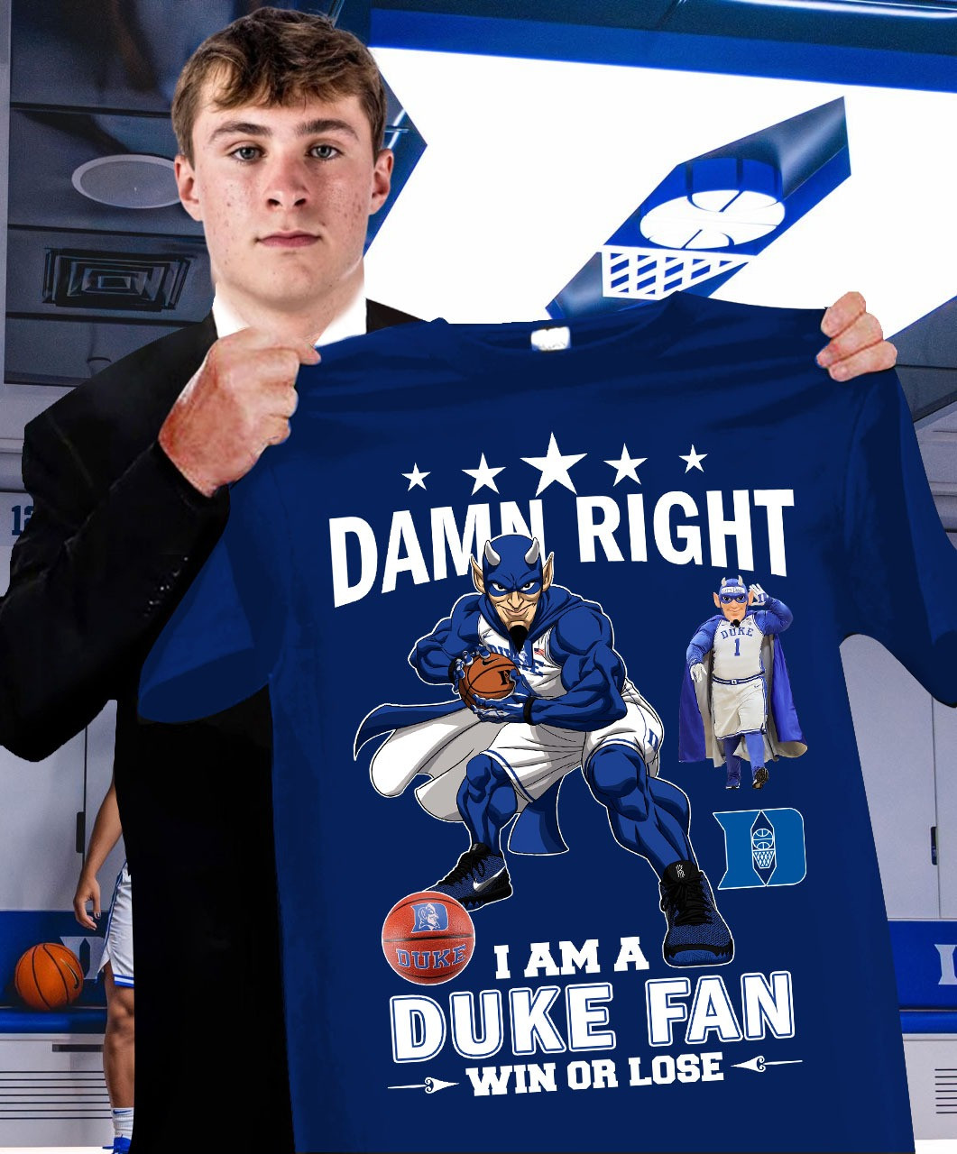 Damn Right I Am A Duke Fans Win Or Lose Shirt Basketball Gifts For Duke Blue Devils Fans