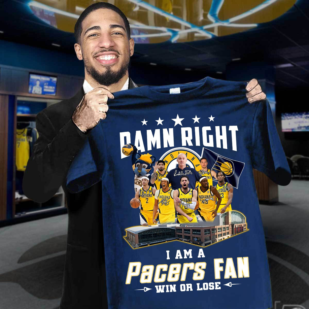 Damn Right I'm A Pacers Fan Win Or Lose T-Shirt Basketball Indiana Pacers Fan Merch Gifts
