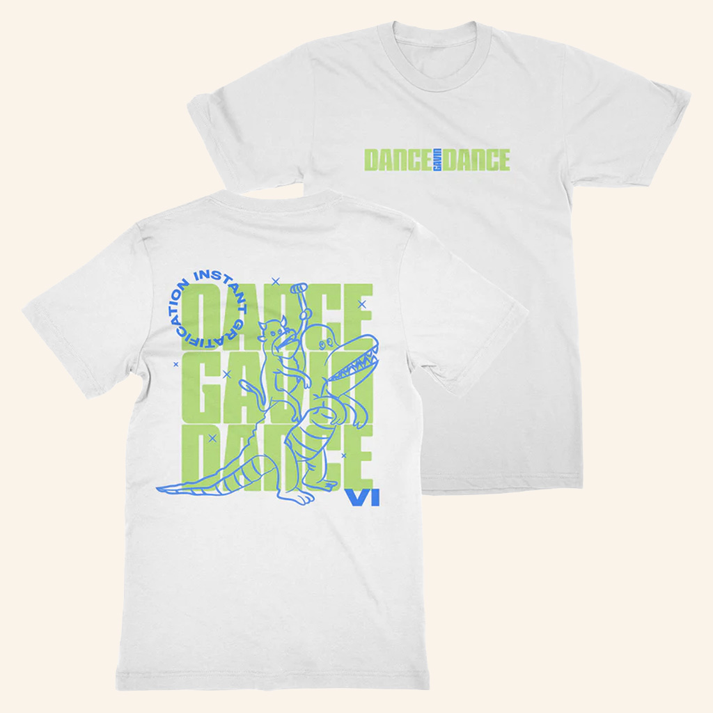 Dance Gavin Dance Merch Instant Gratification Dino White T-Shirt Gifts For Rock Music Lovers Dance Gavin Dance Merch Instant Gratification Dino White T-Shirt Gifts For Rock Music Lovers