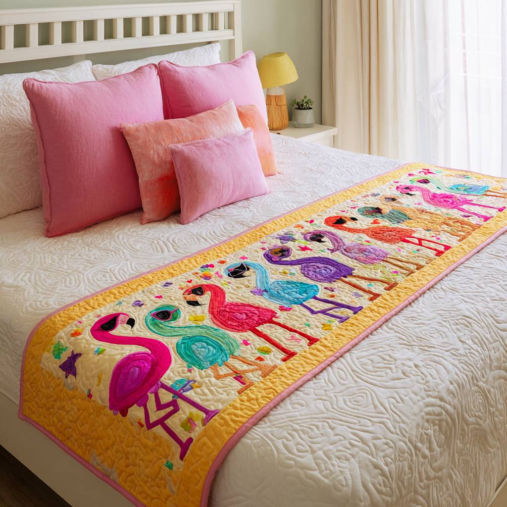 Dance of the Flamingo Quilted Bed Runner Bed Decor Ideas Best Flamingo Christmas Gifts