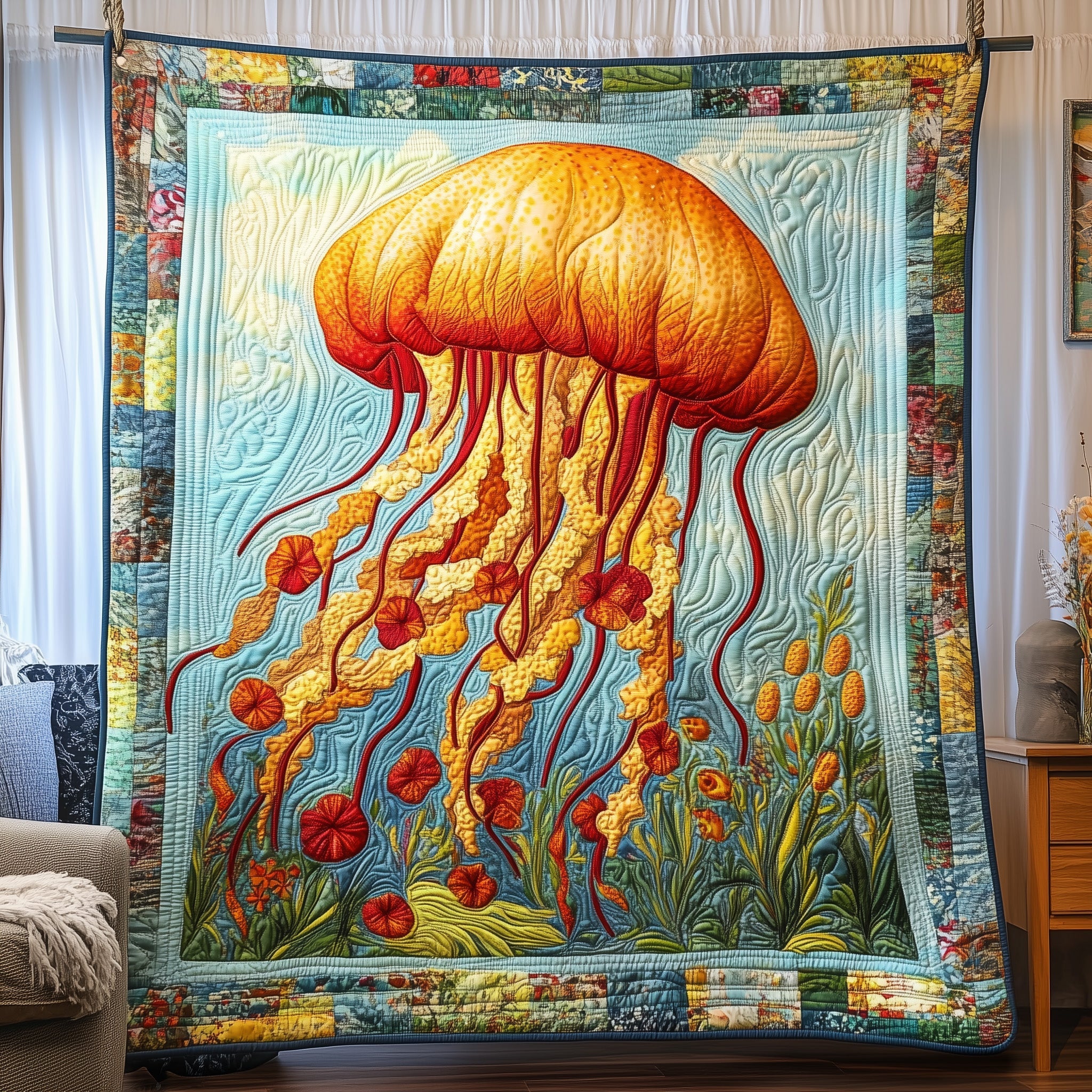 Dancer Of Ocean Quilted Blanket Sofa Throw BlanketJellyfish Gifts Christmas