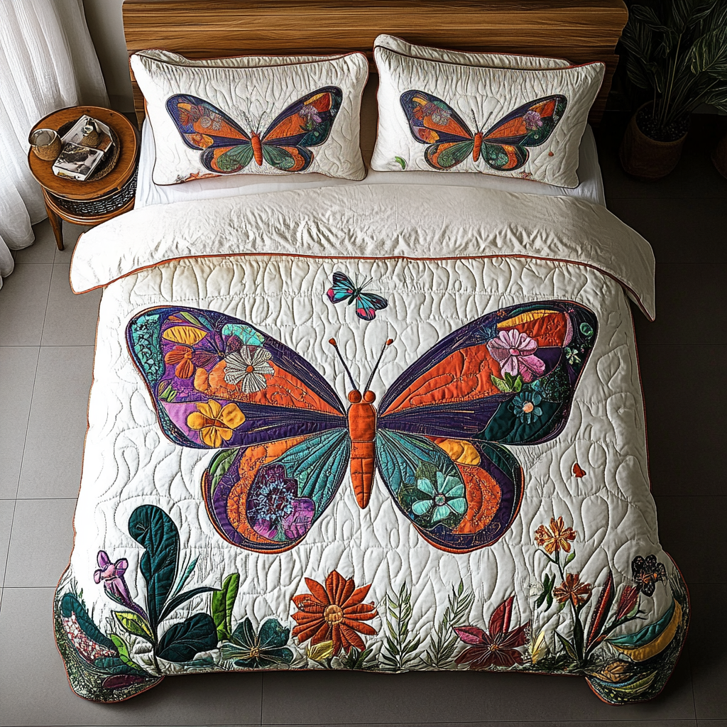 Dancing Breeze Quilted Bedding Set Bed Decorations Butterfly Themed Gifts For Adults