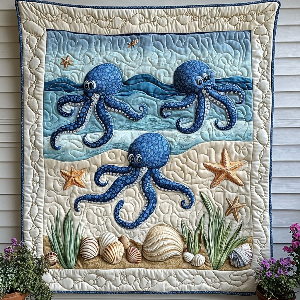 Dancing Depths Quilted Blanket Best Couch Throw Blanket Octopus Gifts For Adults
