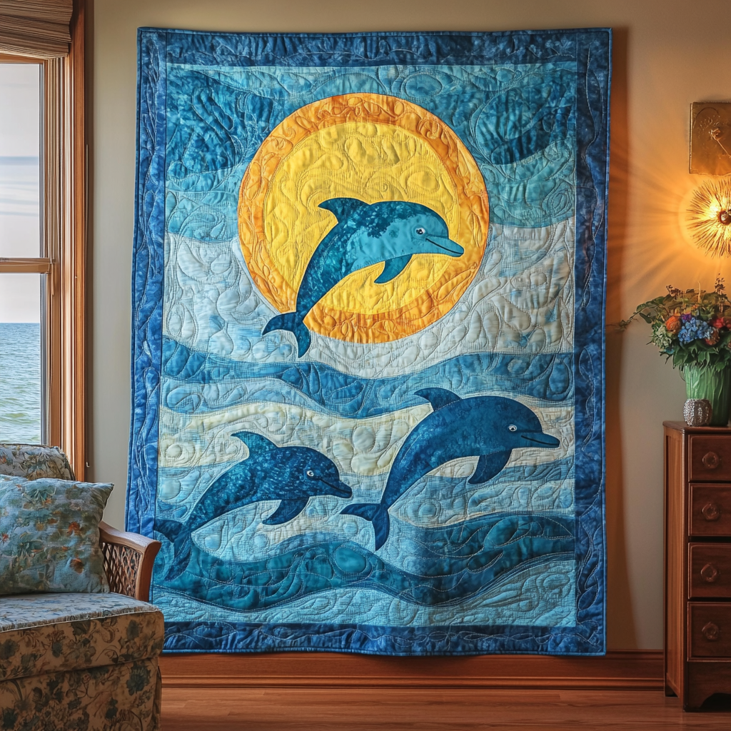 Dancing Dolphins Holiday Christmas Quilt Blanket Birthday Gift For Daughter In Law