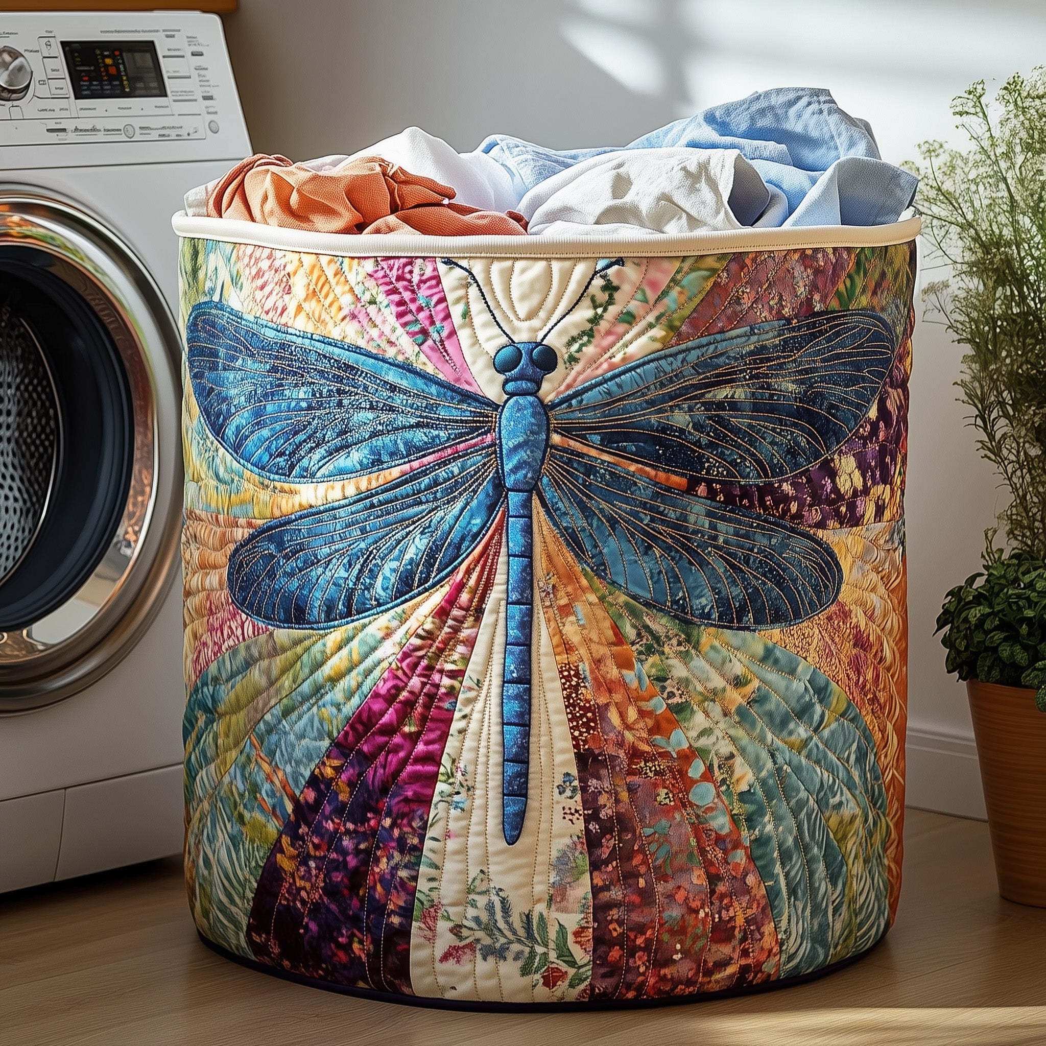 Dancing Dragonfly Quilted Laundry Basket Merch For Family