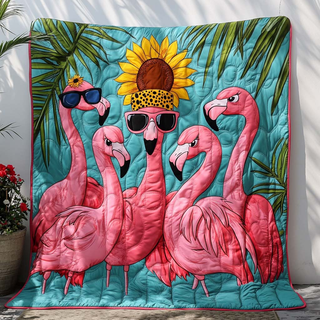Dancing Feathers Quilted Blanket Bed Christmas Decor Flamingo Christmas Presents