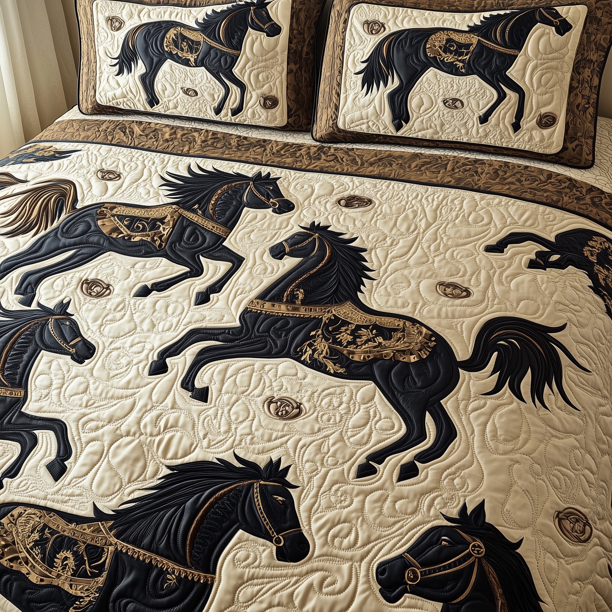 Dancing Horse Charm Quilted Bedding Set Duvet Cover Bed Sheet Best Gifts For Horse People