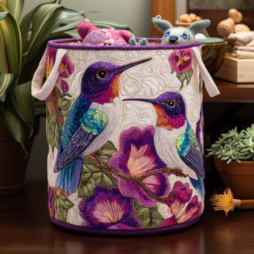 Dancing Hummingbird Joy Quilted Laundry Basket Holiday Gift For Laundry Lovers