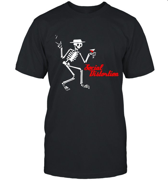 Dancing Skeleton Martini T-Shirt Social Distortion Skelly Dancing Apparel Gift For Music Fans