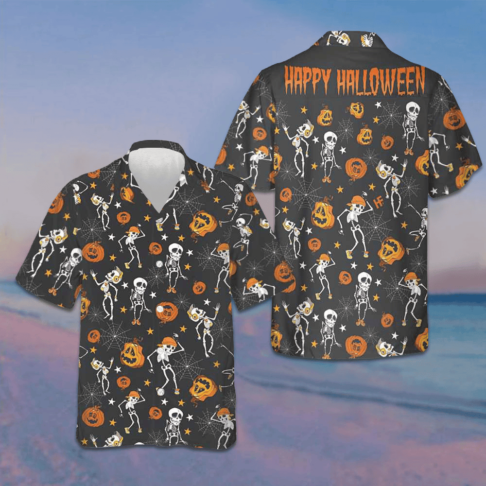 Dancing Skeletons Happy Halloween Hawaiian Shirt Horror Button Up Shirts Gifts For Friends Dancing Skeletons Happy Halloween Hawaiian Shirt Horror Button Up Shirts Gifts For Friends