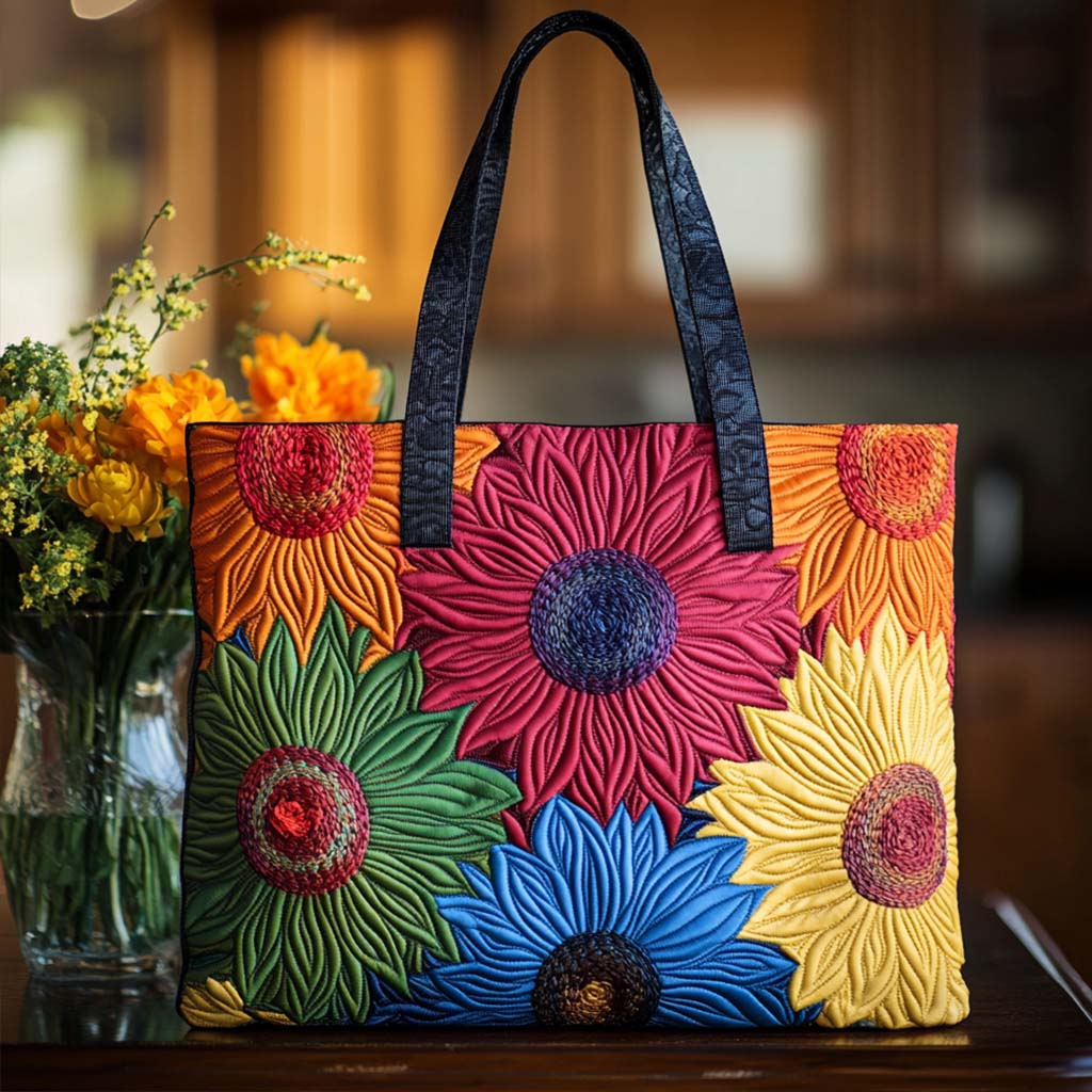 Dancing Sunflower Field Quilted Tote Bag Sunflower Items For Gifts