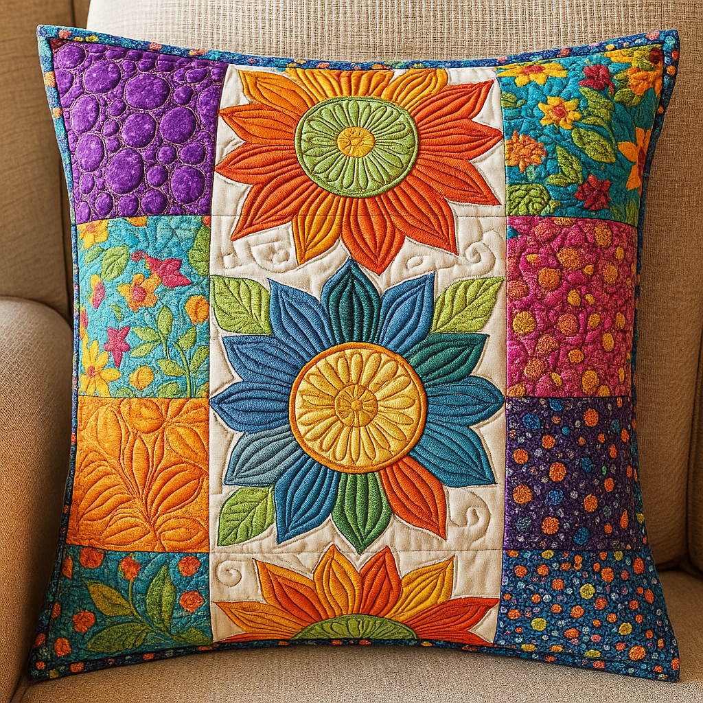 Dancing Sunlight Quilted Pillow Case Holiday Pillow Covers Gifts For Sunflower Lovers