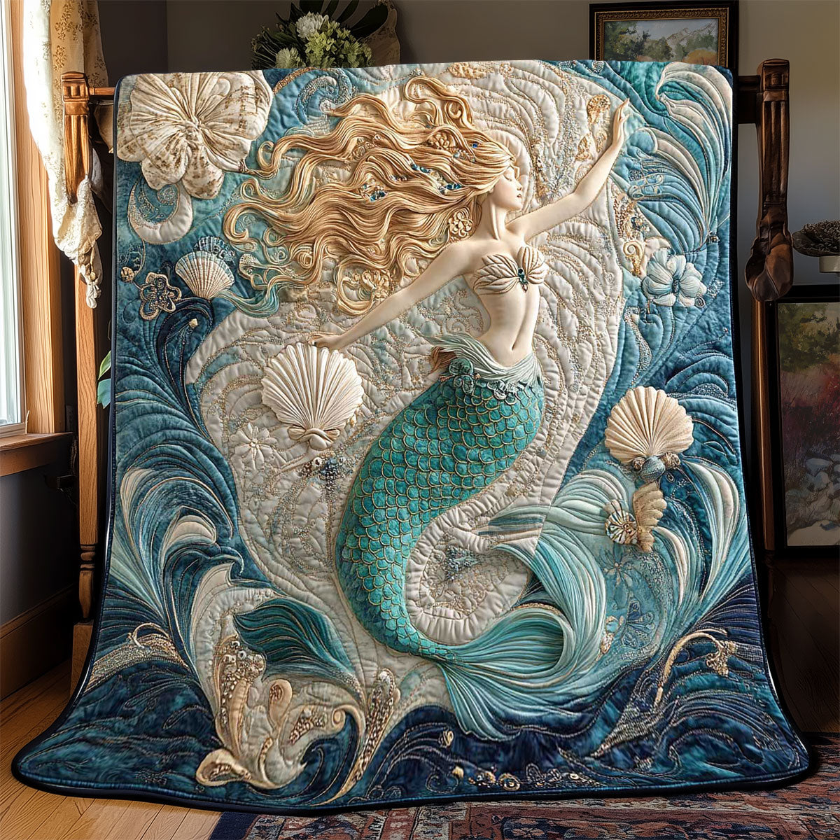Dancing Teal Mermaid Quilt Classic Quilt Blanket for Cozy and Warm Nights