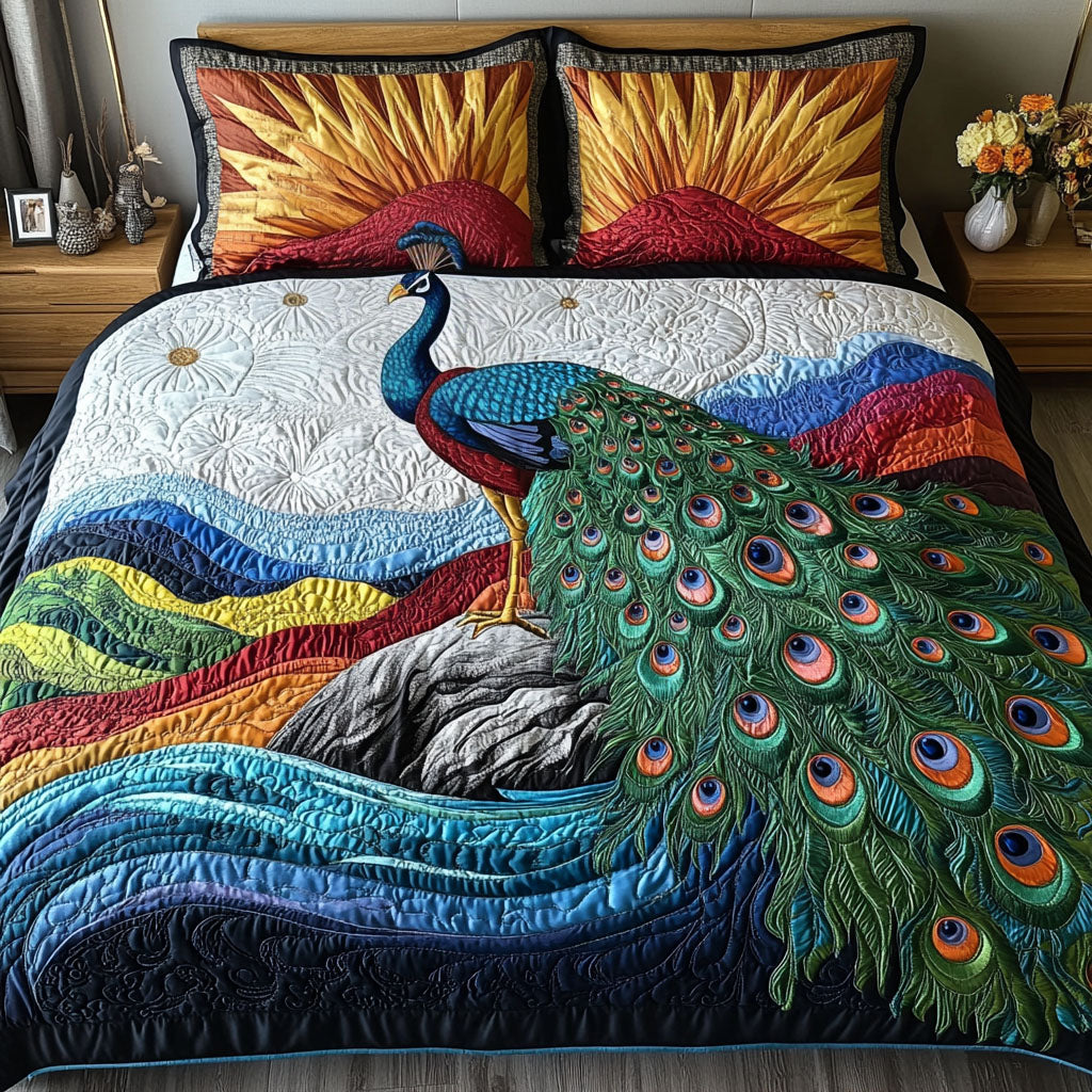 Dancing Through the Garden Quilted Bedding Set Best Bed Sheet Set Peacock Gifts For Her