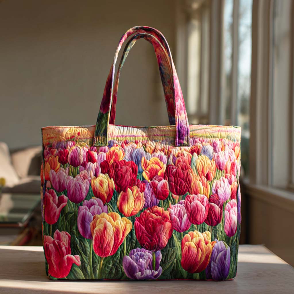 Dancing Tulip Breeze Quilted Tote Bag Unique Tulip Gifts