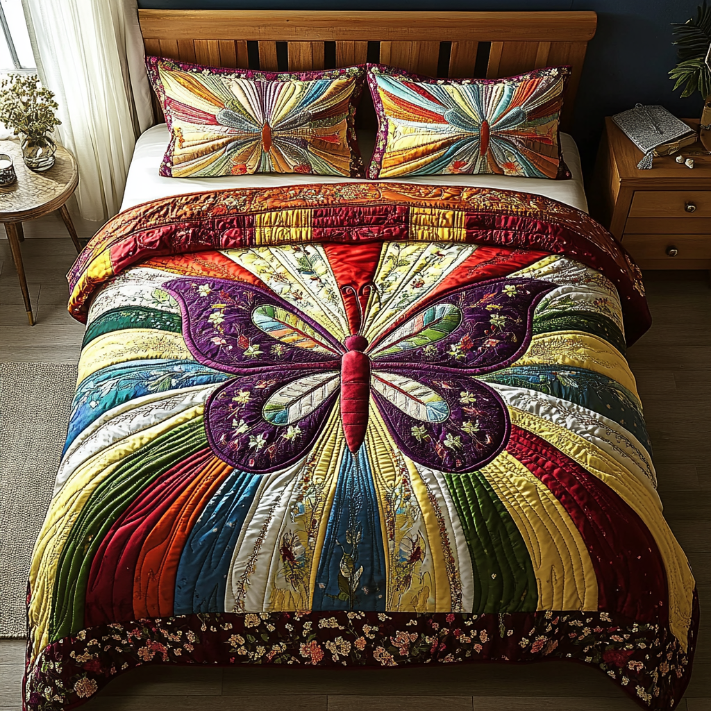 Dancing Wings Quilted Bedding Set Cozy Comforter Set for Winter Warmth