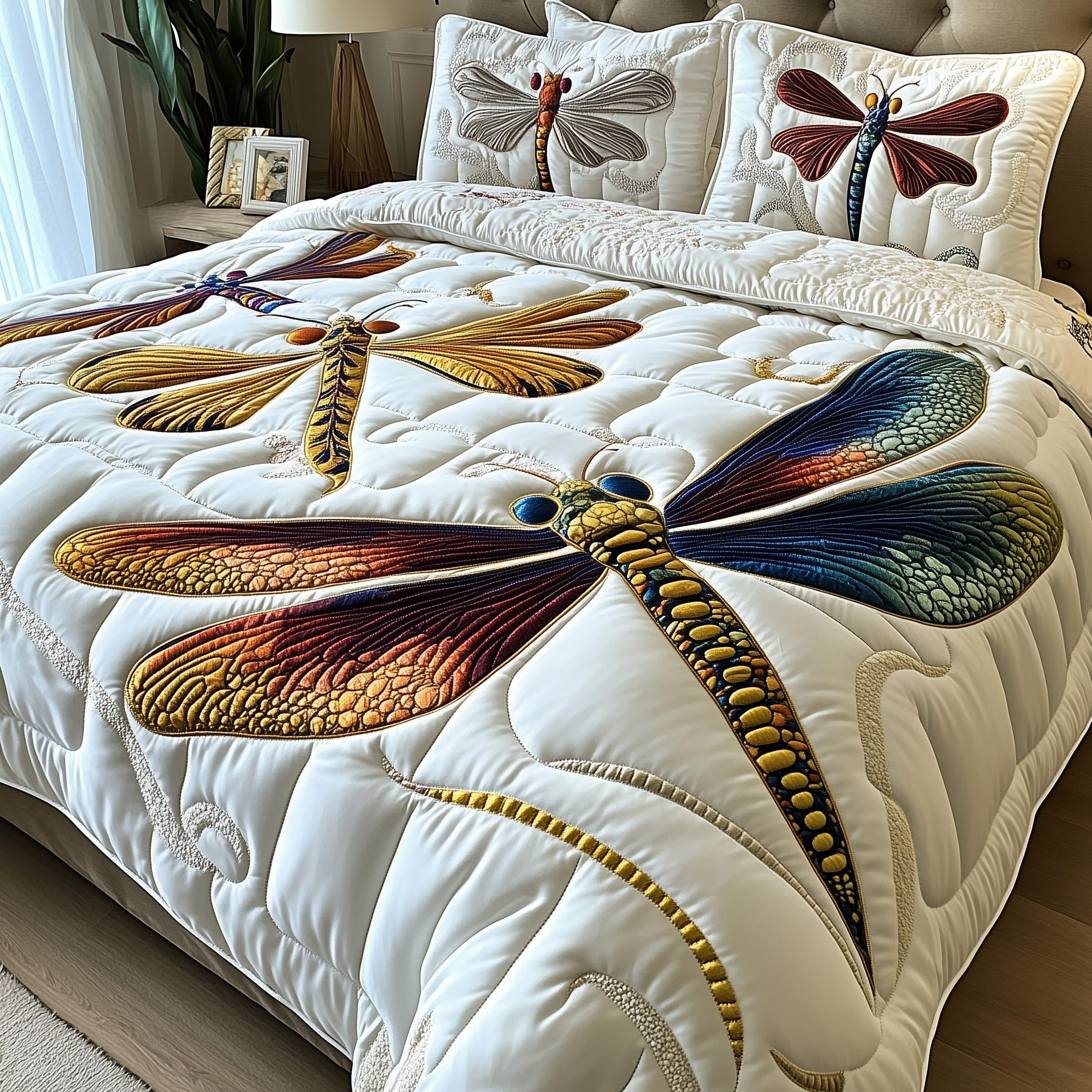 Dancing Wings Quilted Bedding Set Glorious Dragonflies Bedding Gifts For Insect Lovers