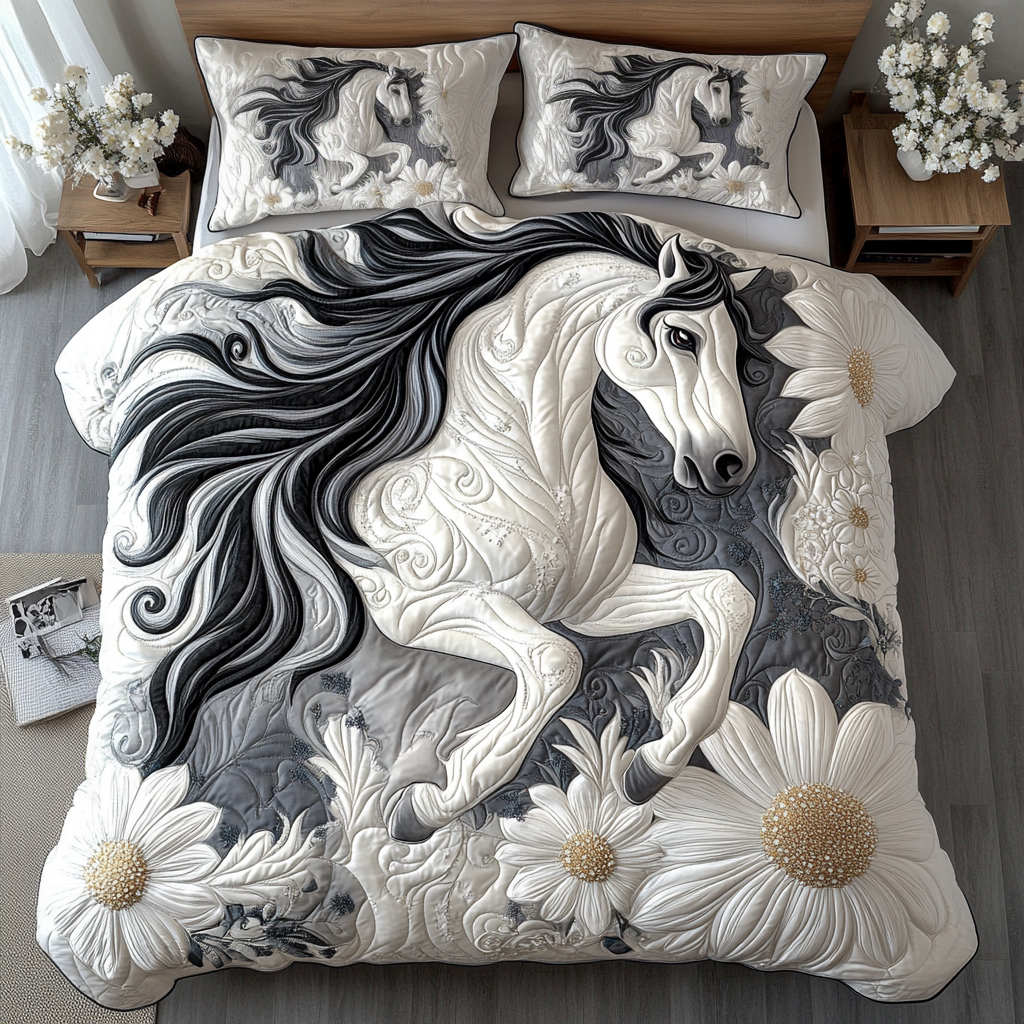 Dandelion Dash Quilted Bedding Set Aesthetic Room Decor Gifts For Young Horse Riders